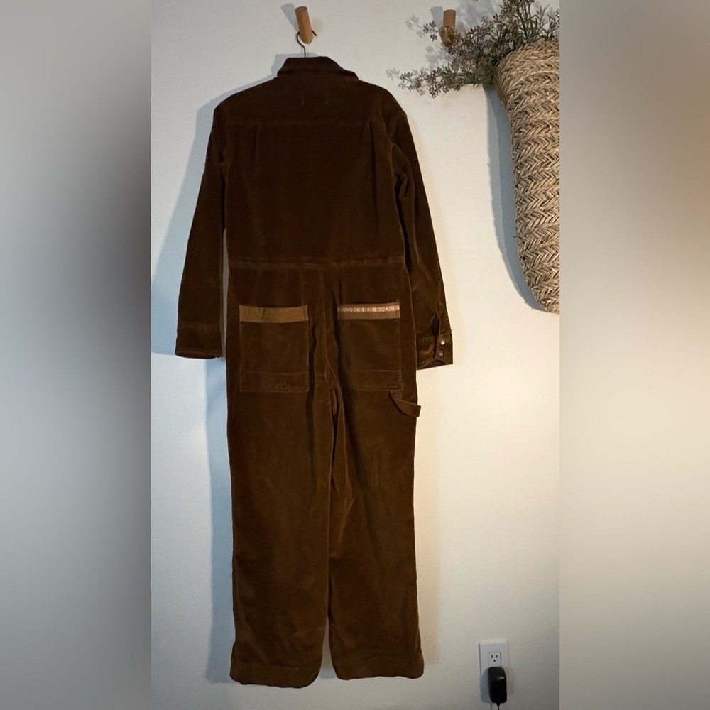 Brown Corduroy Coveralls Wide Leg Jumpsuit M Utility Workwear Relaxed Fit - Picture 6 of 7